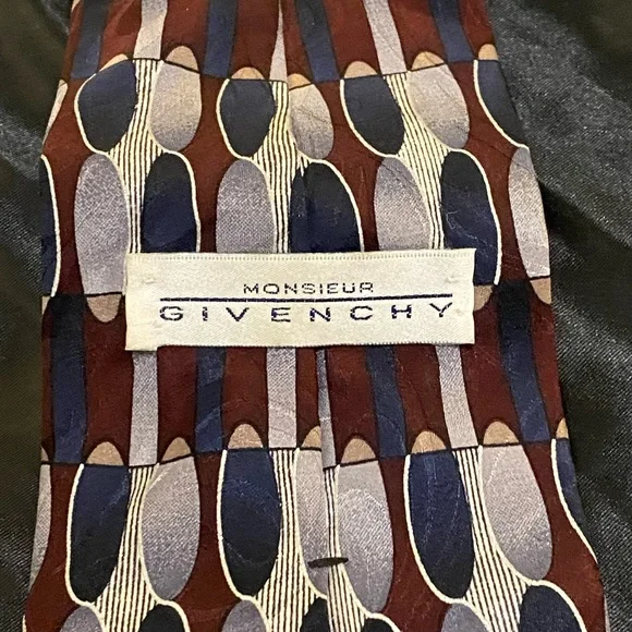 GIVENCHY Tie (Burgundy/Silver/Navy, Silk) - Picture 3 of 5